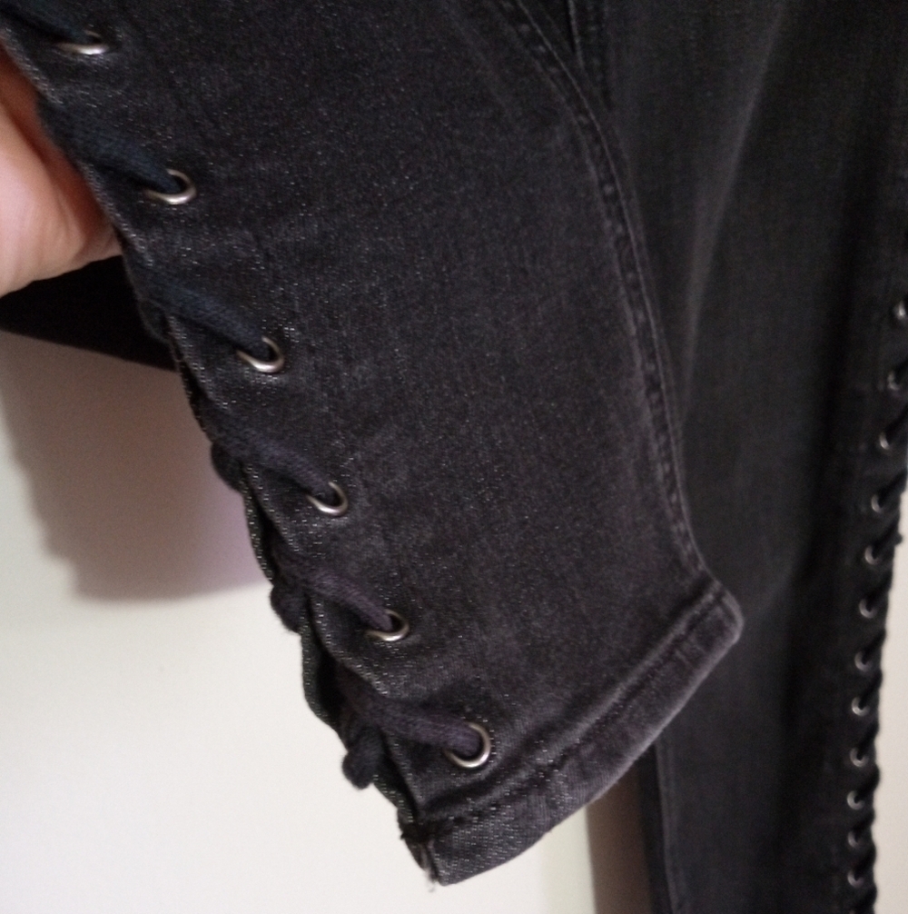Express washed black high rise ankle jegging with lace up side seams - Picture 3 of 12